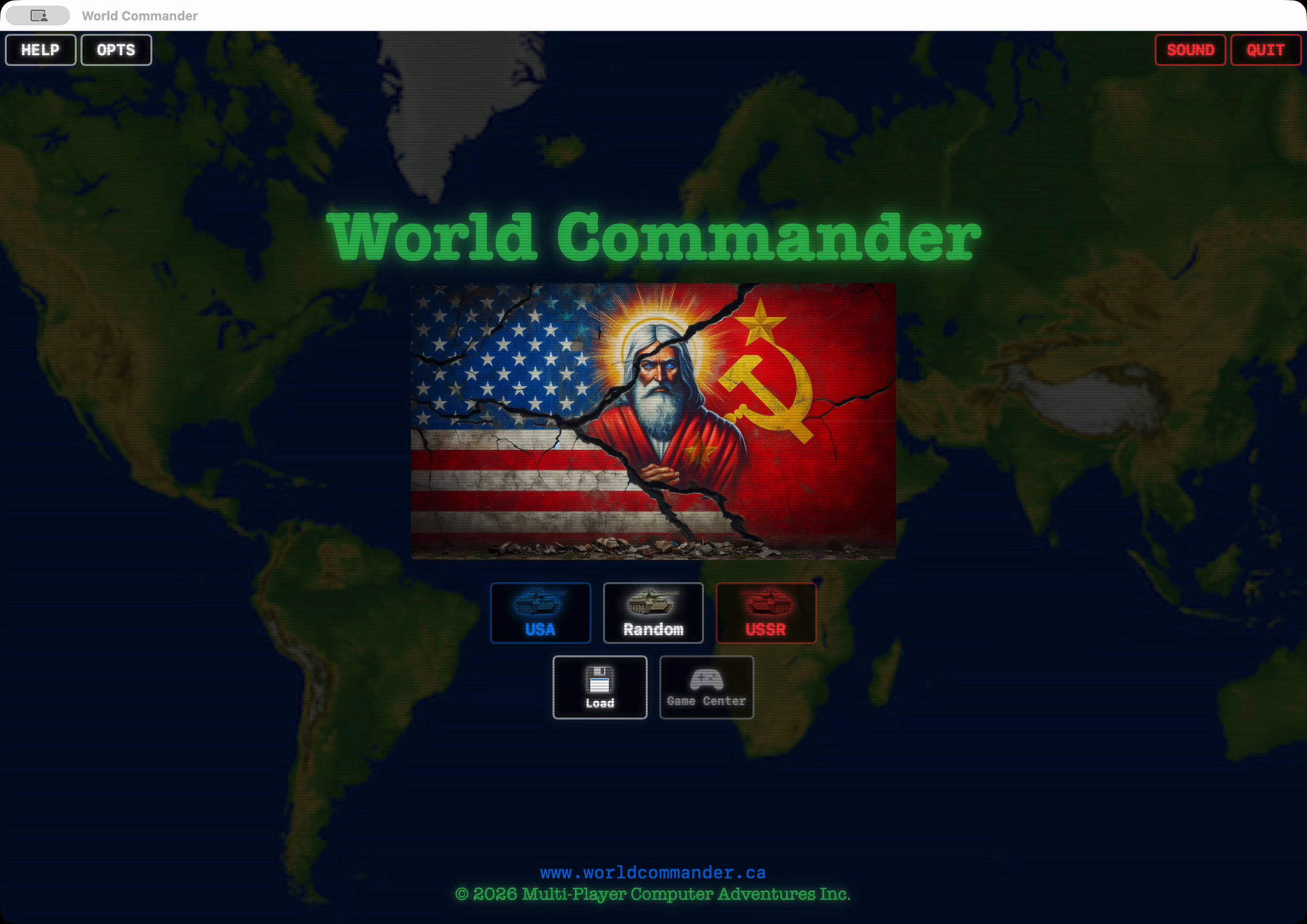 World Commander startup home screen
