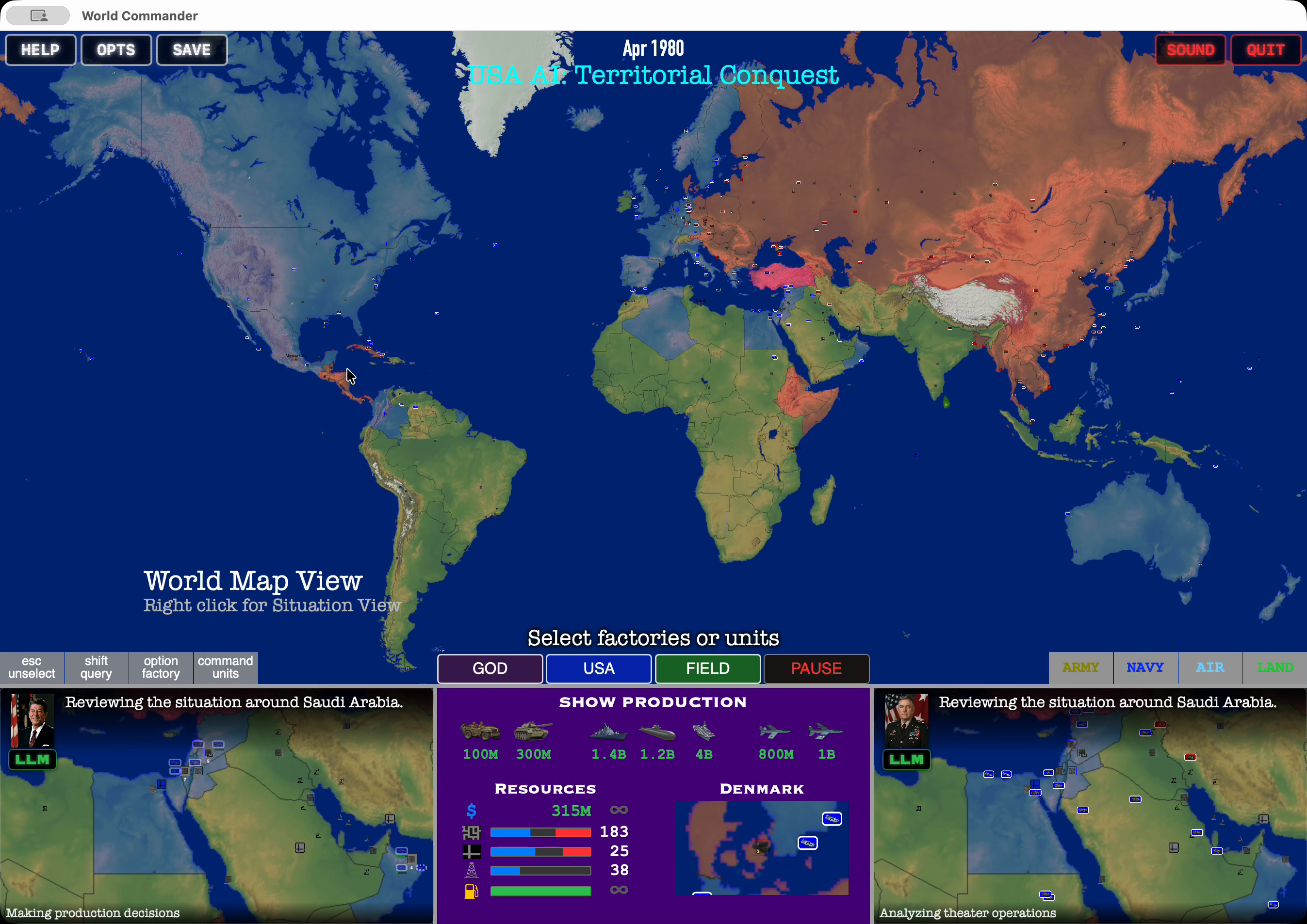World Commander global world map during active combat